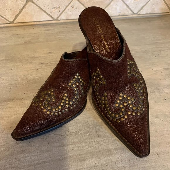 Kathy Van Zeeland Chocolate Studded Glitter Mules - Picture 1 of 11